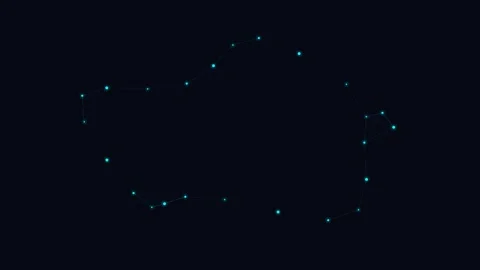 Minimalist constellation pattern formed by glowing blue dots on black backg.. 動画素材 338310132