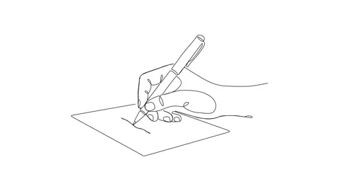 Minimalist Continuous Line Art of Hand Writing with Pen Note Taking Stock Footage 318200632