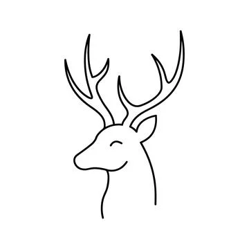 Minimalist continuous line of a deer head with large antlers, simple black .. Stock-Illustration