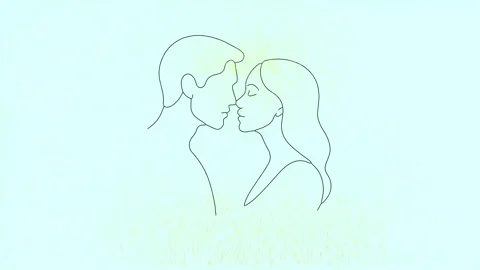 Minimalist Continuous Line Drawing Animation of Romantic Couple Faces  Stock Footage 324560306