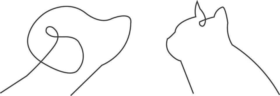 Minimalist continuous line drawing of a cat and a heart shape Stock Illustration