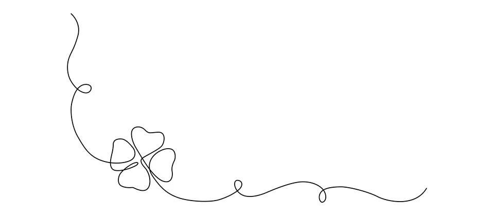 Minimalist continuous line drawing of a four-leaf clover and vine decoratio.. Illustrazione stock
