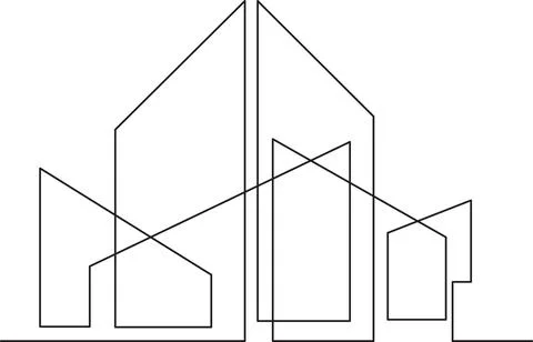Minimalist continuous line drawing of modern city buildings Illustrazione stock