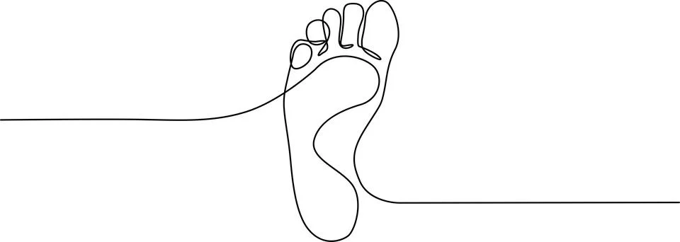Minimalist continuous line drawing of a single human foot, isolated on whit.. Illustrazione stock