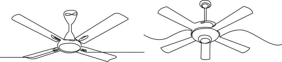Minimalist continuous line drawing of two different ceiling fan designs on .. Illustrazione stock