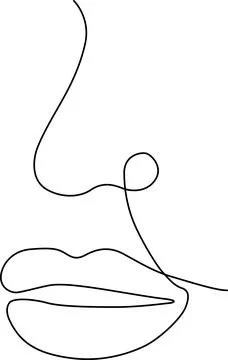 Minimalist continuous line drawing of a woman's nose and lips on white Vector Stock Illustration