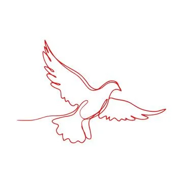 Minimalist continuous line of a flying dove bird in bright red color, isola.. Stock Illustration