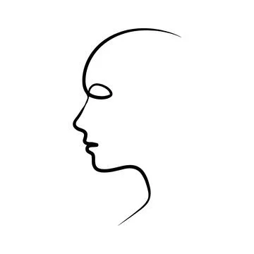 Minimalist continuous line profile of a human face, abstract black silhouet.. Stock Illustration