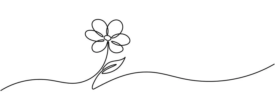 Minimalist continuous one line drawing of a single flower with a leaf, isol.. Stock Illustration