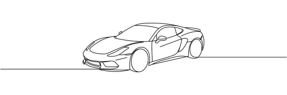 Minimalist continuous one line drawing of a modern sportscar, isolated on w.. Stock Illustration