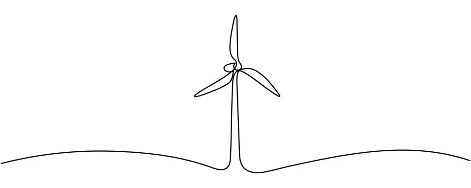 Minimalist continuous one line drawing of a wind turbine, isolated on white.. 스톡 일러스트
