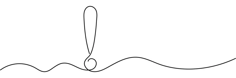 Minimalist continuous one line drawing of an exclamation mark, isolated on .. Illustrazione stock