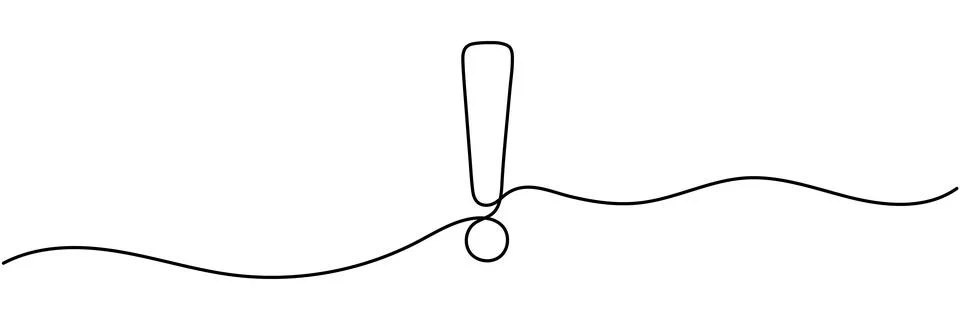 Minimalist continuous one line drawing of an exclamation mark, isolated on .. Stock Illustration