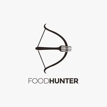 Minimalist Creative fish fork and bow logo, food travel, food hunter logo Stock Illustration