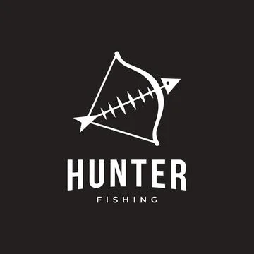 Minimalist Creative fish skeleton and bow logo, fishing hunter logo design Stock Illustration