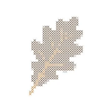Minimalist Cross Stitch Oak Leaf Shape Autumn Design Element. Stock Illustration