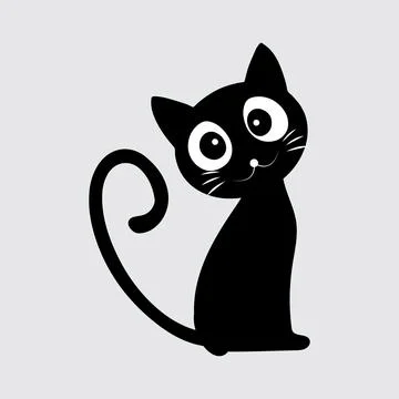 Minimalist Cute Black Cat Vector Illustration Stock Illustration