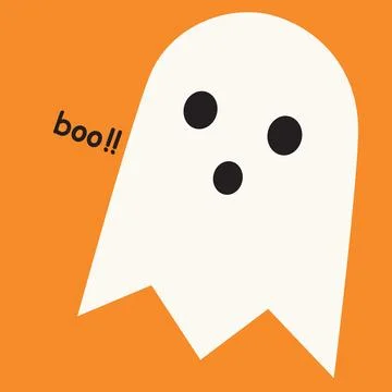 Minimalist cute ghost on orange background square template Stock Illustration