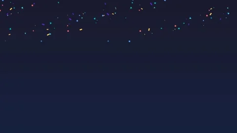 Minimalist dark blue background with sparse colorful confetti particles Video stock 335117131