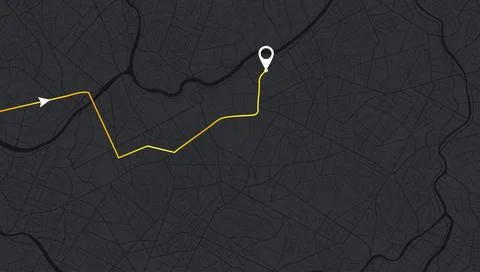 Minimalist dark navigation screen with yellow directional route and destination Stock Illustration