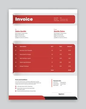 Minimalist dark red bill receipt or business invoice template Stock Illustration