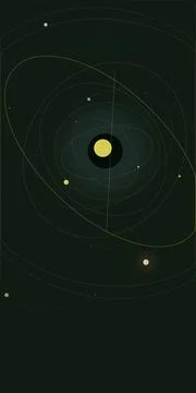 Minimalist dark space background with a central glowing yellow sphere, fain.. Stock Illustration