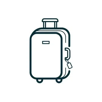 Minimalist dark teal line of a rolling suitcase with a luggage tag attached.. Stock Illustration