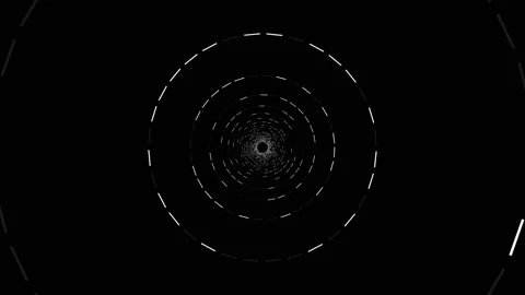 Minimalist dashed circle tunnel animation on black background Stock Footage 336349627