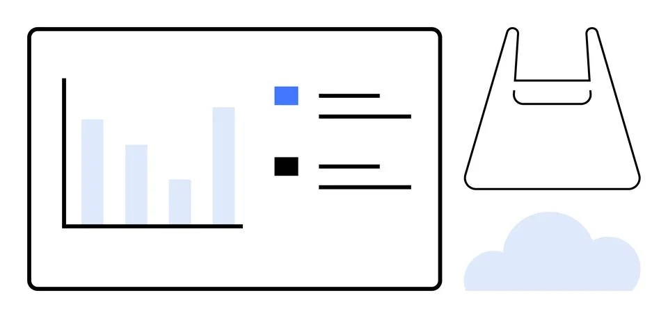 Minimalist Data Visualization with Chart, Cloud, and Shopping Bag Elements Stock Illustration