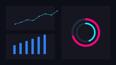 Minimalist data visualization dashboard with charts and circular indicators Stockbeeldmateriaal 338310707