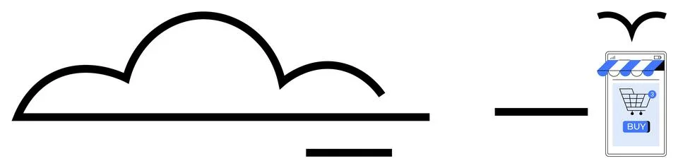 Minimalist Depiction of Cloud Computing and Online Shopping Concepts イラスト素材
