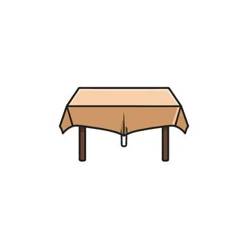 Minimalist depiction of a table draped with a light brown tablecloth, simpl.. Stock Illustration