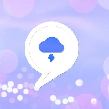 Minimalist design of a cloud with a lightning bolt inside a speech bubble o.. Stock Illustration