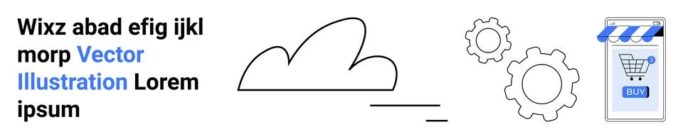 Minimalist design elements including a cloud, gears, and an online store cart Stock Illustration
