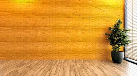 Minimalist design empty modern office or homes with yellow brick wall, 3D ren Stock Illustration