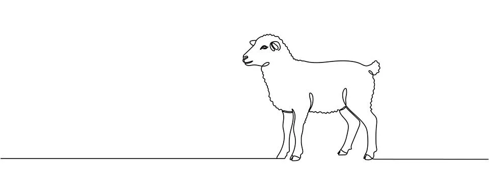 A minimalist design, executed in continuous lines, depicts a lamb or sheep... Stock Illustration