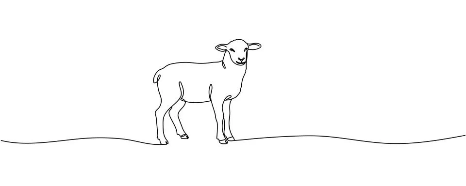 A minimalist design, executed in continuous lines, depicts a lamb or sheep... Stock Illustration