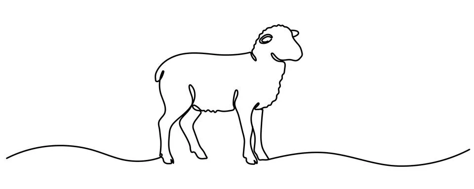 A minimalist design, executed in continuous lines, depicts a lamb or sheep... Stock Illustration
