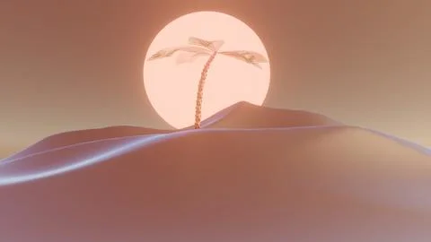 Minimalist design features palm trees against a sun, embodying a retro style  Illustrazione stock
