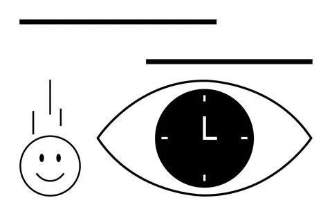 Minimalist Design Featuring happy Face, Eye Clock, and Horizontal Lines Stock Illustration