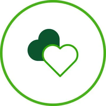 Minimalist design featuring overlapping hearts within a circular green frame Stockillustratie
