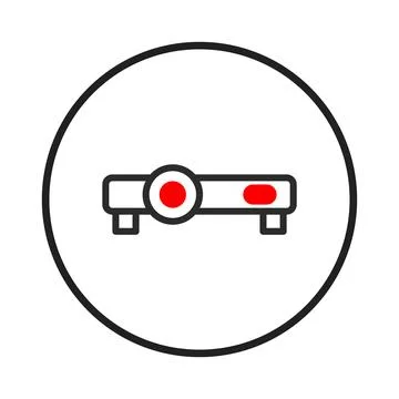 Minimalist design featuring a sleek projector icon within a circular bounda.. Stock Illustration