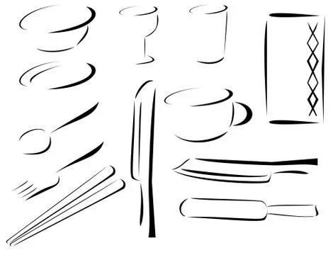Minimalist design of formal tabletop items vector icon set Stock Illustration