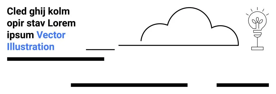 Minimalist Design with Light Bulb, Cloud, and Sample Text in Black and Blue Stock Illustration