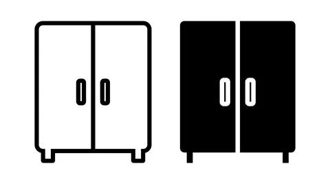 Minimalist Design of Open and Closed Cabinets in Black and White Style Stock Illustration