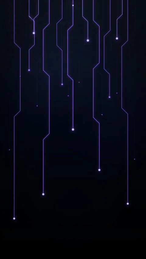Minimalist design with vertical violet circuit lines and glowing nodes on a.. 動画素材 346655754