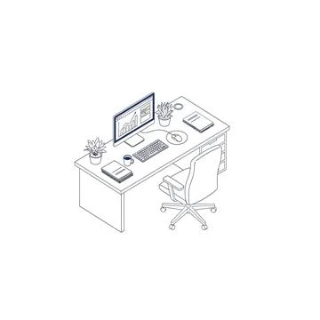 Minimalist desk setup with computer and chair icon Stock Illustration