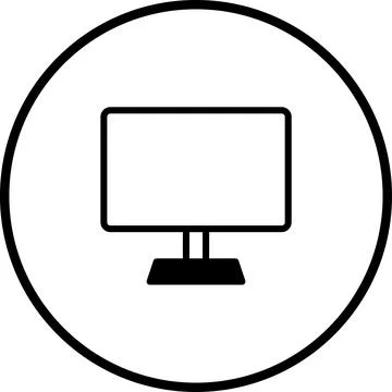 Minimalist desktop computer icon in a circle representing technology and desi Stock Illustration