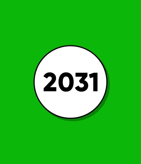 Minimalist digital animation featuring year 2031 appearing inside white cir.. Stock Footage 332396655