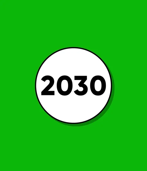 Minimalist digital animation of year 2030 text appearing inside white circl.. Stock Footage 332396653